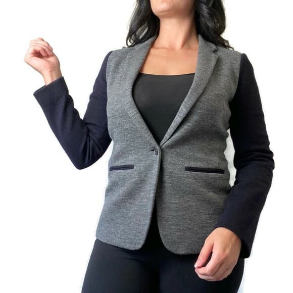 J. Crew Navy Blue & Gray Wool Blend One Button Oversized Blazer Size 4 - Picture 1 of 6